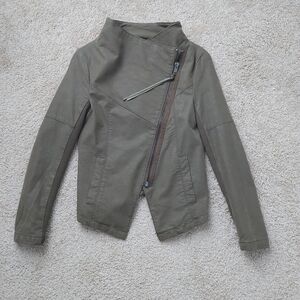 H&M Khaki Moto Crop Jacket Asymmetrical Zip Lightweight Suede Look Womens